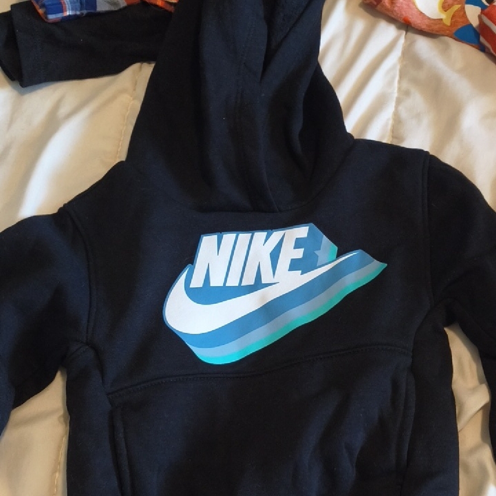 Nike Kids Black Hoodie with Blue & Teal Gradient Swoosh